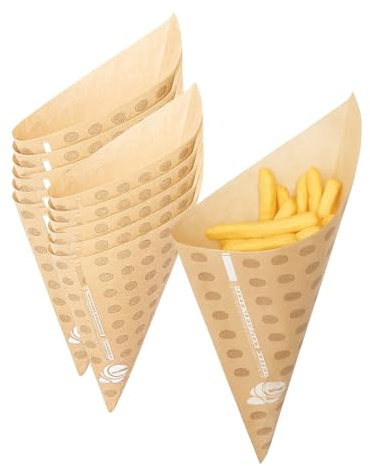 Virsus Coni per fritti in carta di colore avana, misura 21x30 cm, peso 70gr, in carta Oleane Anti Grasso, resistenti, per forno, piastre e microonde, cono per alimenti, patatine (250) - M