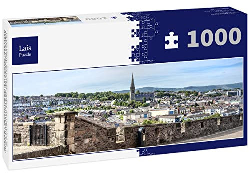 Lais Jigsaw Puzzle Londonderry, Northern Ireland: Derry skyline with St. Eugene's Cathedral near Free Derry Corner, city walls, horizon and blue sky, panorama 1000 pieces