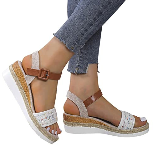 Générique Sandales Femme Été Chaussure Talon Compensé Confortables Plateforme Nu-pieds Bout Ouvert Semelle Epaisse Comfy Semi Trailer Espadrilles