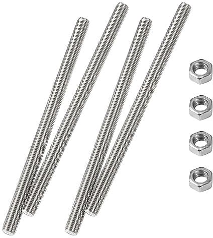 HiPicco M5 x 300mm Fully Threaded Rod & Studs, 304 Stainless Steel Right Hand Threads Rods, M5-0.8 Thread Pitch for Anchor Bolts, Clamps, Hangers and U-Bolts 4 Pack【with Nuts】