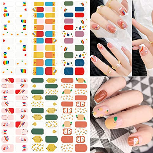 NAILDOKI Nail Stickers 6 Sheets x 22 Pieces Full Wraps Nail Polish Strips, Self-Adhesive Gel Nail Art Decals for Women Girls