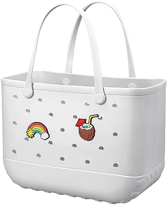 Baonat Sac de plage en caoutchouc Sac fourre-tout – Sac de voyage imperméable pour femme – Sac fourre-tout lavable Sac à main pour le sport, la plage, le marché, la piscine, blanc, X-Large, Sac