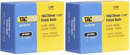 Tacwise 295 16G Finish 35mm Straight Brad Nails for Nail Gun (2500 box), Silver (Pack of 2)