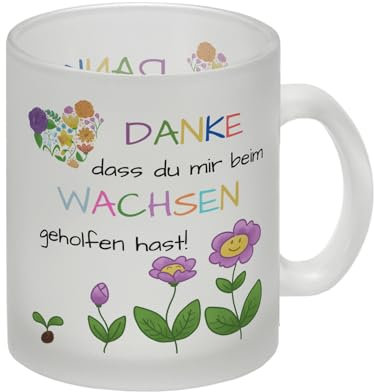Danke dass du mir beim Wachsen geholfen hast Glas Tasse eine bunte Tasse für Erzieher Glas Tasse Danke Erzieherin Kaffeetasse Blumen Motiv Kindergarten Verabschiedung mit