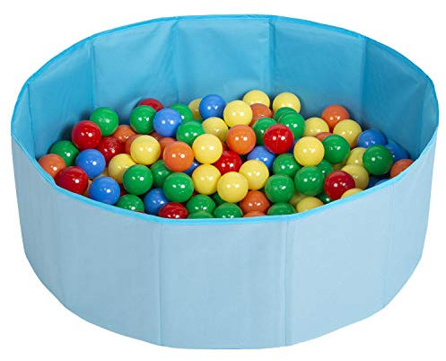 Petsona Piscina Pieghevole per Cani con Palline, Vasca da Bagno Asciutta per Animali, Rivestimento Sfoderabile E Lavabile, Blu: Giallo/Verde/Blu/Rosso/Arancione