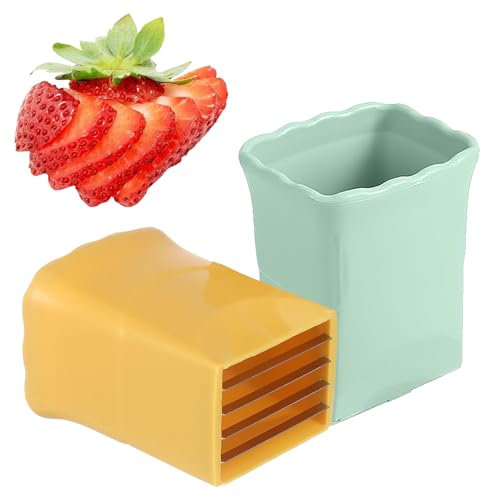 2PCS Strawberry Slicer: Fruit Slicer Cup, Strawberries Cutter Cup, Speed Cutter for Banana Grape Egg, Kitchen Portable Slicing Tool