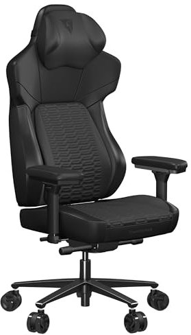 ThunderX3 CORE Racer - Ergonomischer Gaming Stuhl, Sitzfläche neigbar, Lendenwirbelstütze, Memory Foam Kopfstütze, Fußstütze, Kunstleder - Schwarz