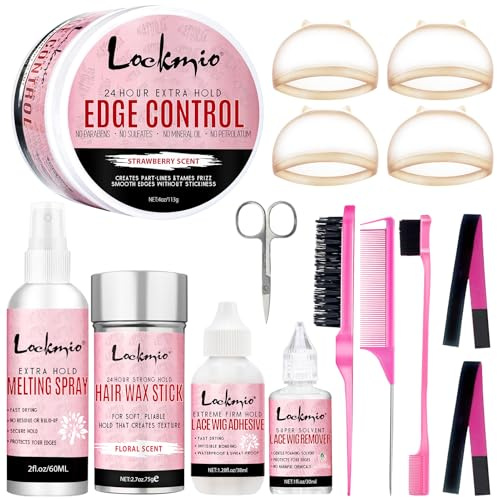15Pcs Wig Kit for Lace Front Wigs,Strong Hold Melting Sprayfor Wigs/Wig Glue Lace Glue/Hair Wax Stick/Lace Melting Band/Edge Control/Edge Brush/Wig Cap - Wig Accessory Essentials Kit