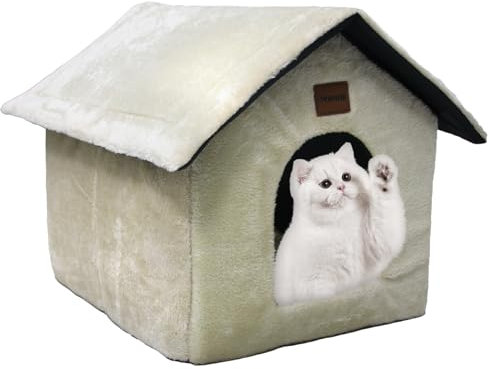 Whiwhi Plüsch Katzenhaus Katzenhöhlenbett mit Flauschiges Katzenkissen Tragbare Katzenhütte mit Rutschfestem Boden Warmes Und Gemütliches Haustierhütte 35x30x35cm