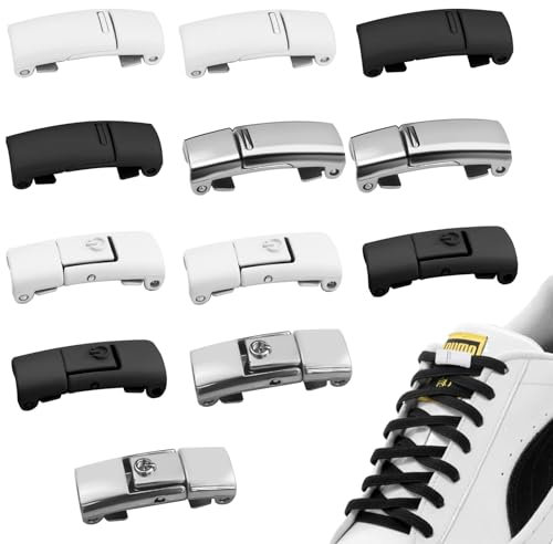 HavaCue 12 Stück Schnürsenkel Magnet/Schnalle 3 Farben Schnellverschluss für Erwachsene - Verschluss für Sneaker und Freizeitschuhe