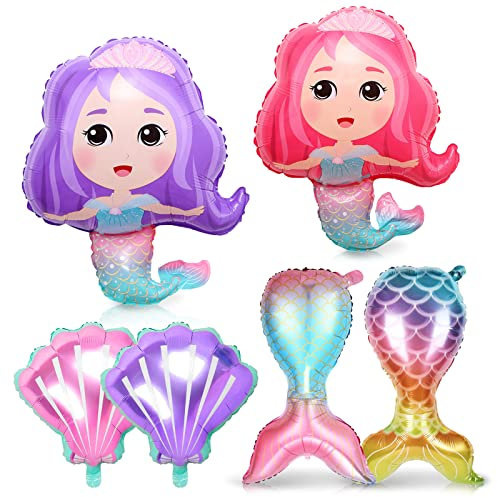 6 Stück Meerjungfrau Schwanz Luftballons, XXL Mermaid Heliumballon, Mermaid Aluminium Folie Ballon, Meerjungfrau Riesenballon Muscheln Folienballon für Kinder Geburtstagsfeier Party Hochzeit Festival