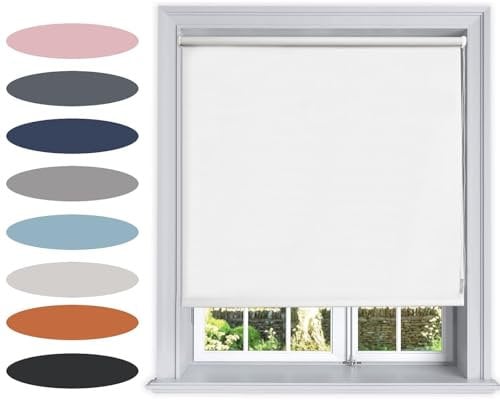 Lister Cartwright Blackout Plain Roller Blinds Windows Blind Easy Fit Child Safety Included (White, 60 cm Width x 160 cm Drop)