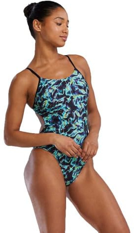 TYR Women's Durafast Elite Cutoutfit Swimsuit, Green/Energia, 32