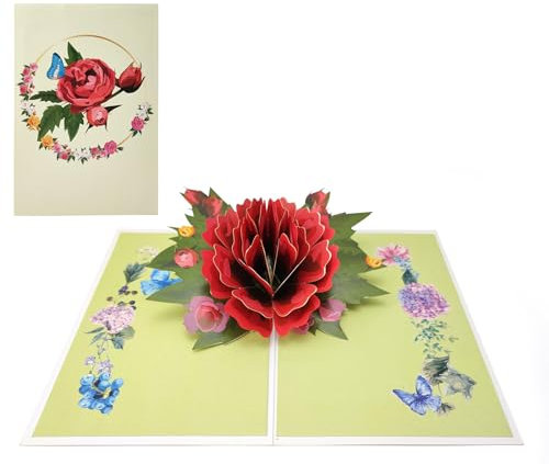 scicent Pop Up Karte Blumenkarte für Mama3D Blumen Klappkarte zum Muttertag Blumenstrauß Karte mit Umschlag für Geburtstag Muttertag Jahrestag (Rot Nelke) - 20703