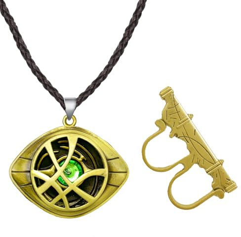 Doctor Strange Eye of Agamotto Cosplay Halskette und Ring, Superheld-Schmuck-Geschenke für Kinder, Frauen und Mädchen