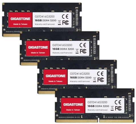 【DDR4 RAM Mise à Niveau pour Portable】 GIGASTONE 64Go Kit(4x16Go) DDR4 3200MHz(2933MHz Or 2666MHz) PC4-25600(PC4-23400, 21300) CL22 1.2V SODIMM 260pin UnbuffeRouge Non ECC Mémoire Haute Performance