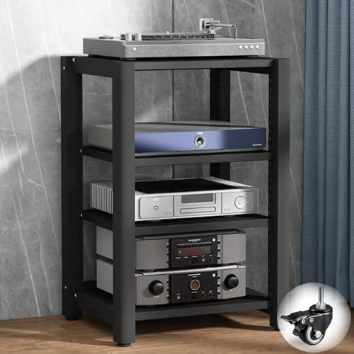 ZIUSFAC Medienständer 2-stöckiges Audio-Video-Komponenten CD-Player Schrank Audioständer Plattenspieler-Ständer Mit Rädern Record Player Stand Audio-/Video-Rack Für Theater/Wohnzimmer(4 Tier-60x50x85c