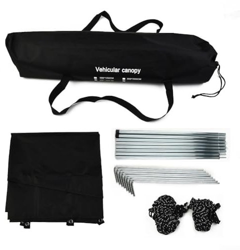Eawfgtuw Toldo impermeable para coche, refugio solar para camping, grueso y portátil, protección UV, toldo para caravana, remolque, exterior, conducción, viajes, SUV, autocaravana, cámper, color negro