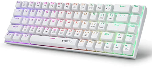 E-Yooso Z-686 65% Mechanische Gaming-Tastatur US-Layout(QWERTY) RGB Beleuchtung Kompakte 68 Anti-Ghosting-Tasten Mini verdrahtete Tastatur mit Rot Schalter für Windows Laptop PC Mac mit,Weiß