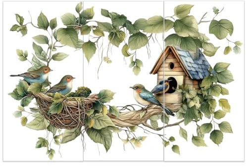 OLYCRAFT 3 Stück/Set Vogelzweige Zum Aufreiben von Transfers Für Möbel Und Kunsthandwerk 15x30cm Große Vogelnest Möbelaufkleber Baum Vogelhaus Transferaufkleber Zum Aufreiben von Abziehbildern