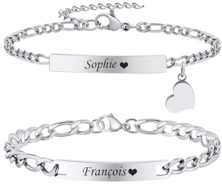 Partnerarmbänder mit Gravur Pärchen Armband Personalisiert - Paar Armbänder mit Namen Edelstahl Partnerarmband Verstellbarer Partner Armband Silber Partner Geschenke Weihnachten Geburtstag Jahrestag