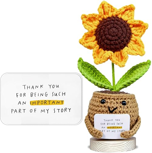 VELENTI Teacher Gifts for Women - Positive Sunflower Doll Crochet with Card - Thank You For Being An Important Part Of My Story Teacher Appreciation Gifts from Students - Birthday, Graduation Presents
