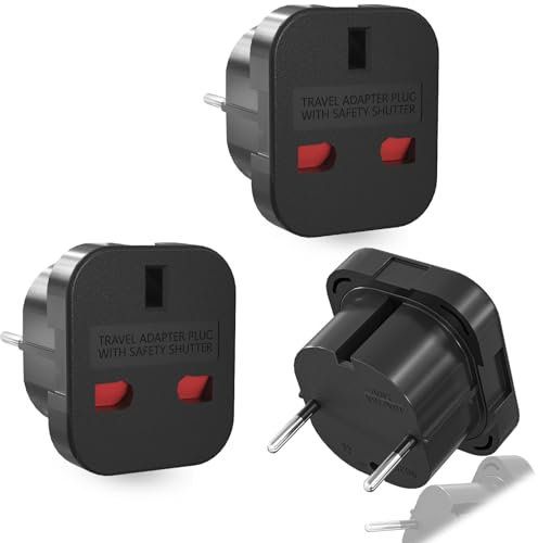 [3 Stück] HITRENDS Reiseadapter UK auf EU, Steckdosenadapter England auf Deutschland Stecker, Typ G zu Typ E/F Adapter, Adapter UK auf EU für Frankreich, Spanien, Polen, Deutschland – Schwarz