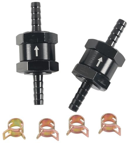Mtsooning 2 Stück Kraftstoff Rückschlagventil, Kraftstoffleitungs-Inline-Rückschlagventil, Aluminium Benzin Rückschlagventil Diesel mit 4 Stück Kraftstoffschlauch Federklemmen (8mm)