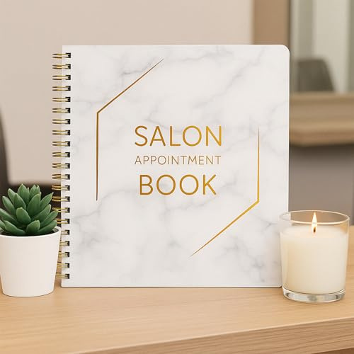 6 Spalten Salon Terminkalender 32,4 x 34,3 cm undatiert 2025 Notizbuch Planer mit 200 Seiten Tages- & Stundenplanbuch in 15-Minuten-Schritten Spiralorganizer für Termine