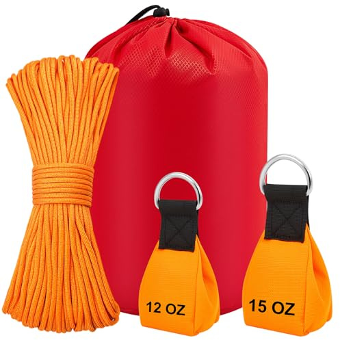 LOYIM Kit de 4 pièces de ligne de lancement d'arboriste, 340,2 g + sac de poids de 425,2 g avec corde en polyester de 50 m et sac de rangement, équipement d'arboriste, kit d'escalade pour travaux