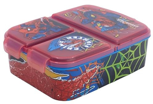 Fiambrera Premium Spiderman Moving Target con 3 compartimentos, fiambrera Bento para niños, ideal para la escuela, la guardería o el tiempo libre