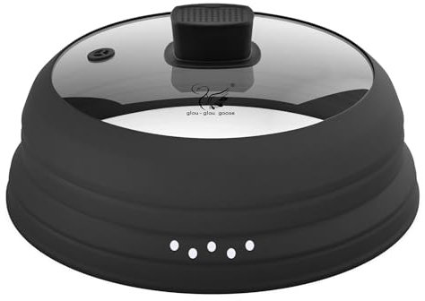 Microwave Splatter Cover Glass Cover Guard Lid with Collapsible Silicone for Food Pot Plate Cover 10.8 inch Black