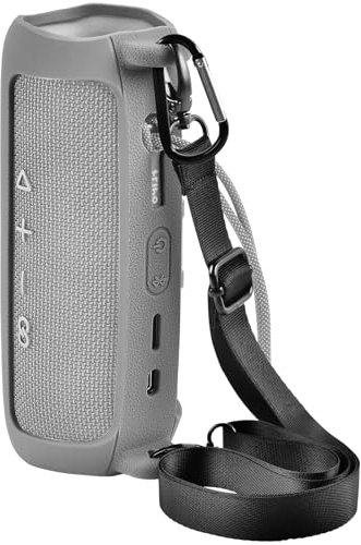 Silicone Case for JBL FLIP 6 Bluetooth Speaker, Soft Skin Flip 6 Speaker Protective Cover, Travel Carrying Storage Bag Holder Pouch with Shoulder Strap and Carabiner (Box Only)-Gray