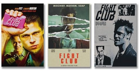FVLYRWMQX A Set Of 3 Fight Poster Club Movie Black Humor Classic Poster Für Zimmer, Ästhetische Leinwand-Wandkunst, Schlafzimmer-Dekor Poster 08x12inch(20x30cm)-3pcs