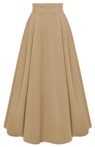 SCARLET DARKNESS Women's Renaissance Rockabilly Skirt Vintage Solid Color Long Length Skirt Khaki M