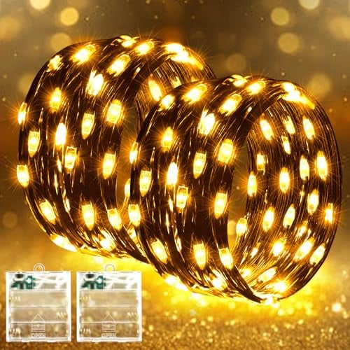 Lincentra 2 Stück 5M 50LED Weihnachten Lichterkette Batterie Warmweiß | 4 Modi Batteriebetrieben Weihnachtslichter mit Timer für Xmas Hochzeit Geburtstag Innen Außen Dekoration