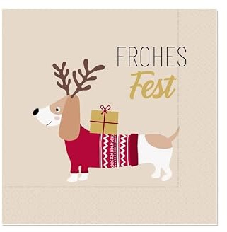 Geschenk für Dich :-) Servietten Weihnachten, 120er Packung, 33x33 cm, 4 niedliche Motive - Hochwertige Papierservietten für festliche Tischdeko (120 Stück - Hun)