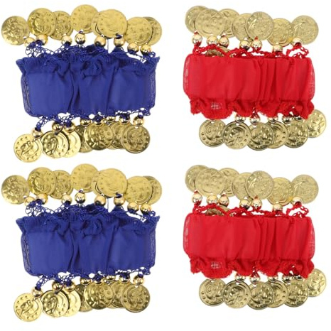 LRXIYODE 2 Paare Bauchtanz Armbänder mit Glocken Glänzende Pailletten Handgelenksmanschetten in Rot und Königsblau Indische Tanzaccessoires für Frauen und Mädchen für Bühne und Party