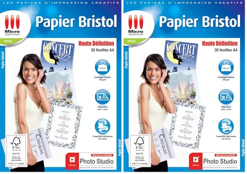 Papier Bristol A4 - 30 Feuilles Papier Cartonné, Format A4, 200 g/m², Dessin, Imprimable Recto/Verso, Impressions jusqu'à 4 800 dpi, Compatible Imprimantes Jet d'Encre ou Laser - Micro Application