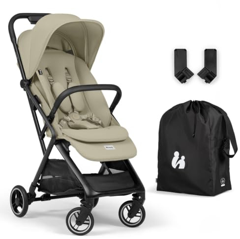 hauck All-in-One Reisebuggy Set, Flugzeug Handgepäck, Fly N Care Sage Green | Einhändig klappbar mit Tragetasche, Tragegurt, Sitzauflage, UV-Schutz 50+, XL Netzfenster, Liegeposition ab Geburt bis 22 kg