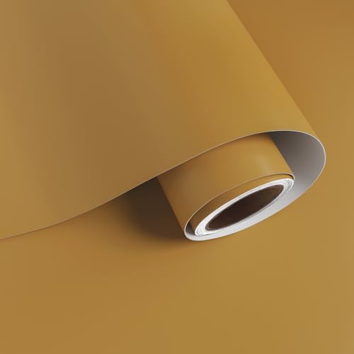 VaryPaper Mustard Yellow Peel and Stick Wallpaper 40cmx200cm Sticky Back Plastic Thick Yellow Wallpaper for Bedroom Bathroom Waterproof Kitchen Vinyl Wrap for Worktop Cupboards Shelves Furniture Wrap