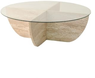 Vente-unique - Table Basse en Verre trempé - Effet travertin et Transparent - AYSUN