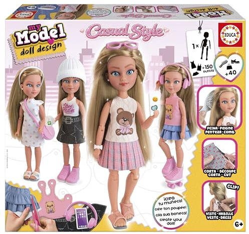 Educa - My Model Doll Casual | Anziehpuppe Kreativset zum Stylen | Modedesign mit echten Haaren | Spielzeug für Mädchen ab 6 Jahren (20652)
