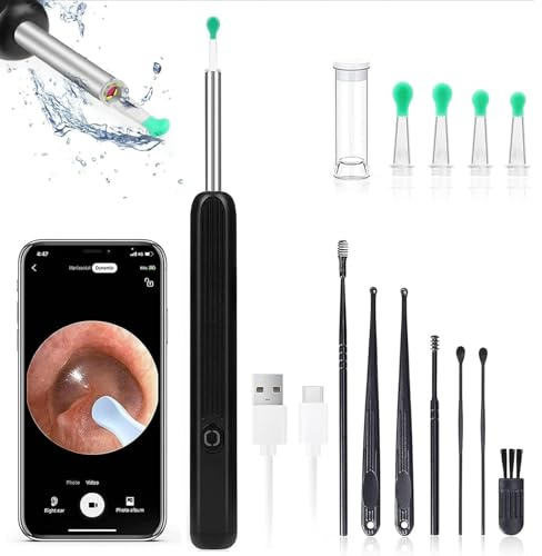 Miluna Ohrenreiniger, OIP67 Wasserdicht Ohrklar mit 6 LEDs, Miluna Pro Ohrenreiniger mit 1080P HD WiFi Kamera, hrenschmalz Entferner Otoskop für iPhone, iPad und Android-Smartphones