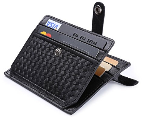flintronic® Porte Cartes de Crédit, Noir Bifold Portefeuille Cuir Véritable, RFID NFC Blocage avec Poche à Monnaie avec Bouton Couvert pour Hommes