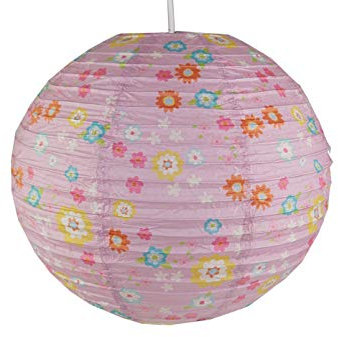 Papierlampe fürs Kinderzimmer - Lampenschirm mit BLÜMCHEN Muster - Pendelleuchte mit Aufhängung