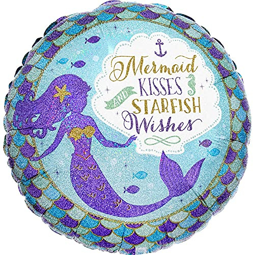 Amscan 3779901 - Mermaid Wishes Kisses & Starfish Round Foil Balloon - 18