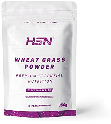 Hierba de Trigo en Polvo de HSN | Wheat Grass Powder | 100% Natural | Rico en Fibra + Clorofila + Fitonutrientes | Batidos Verdes para Adelgazar | Sabor Natural, 150 gr