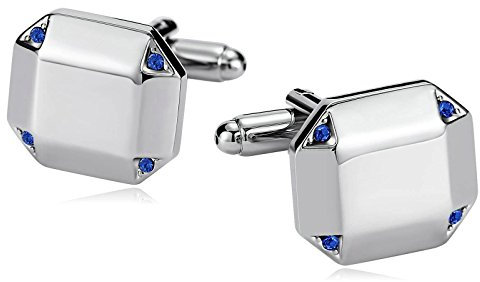 Beydodo Herren Manschettenknöpfe Hochzeit Edelstahl (Cufflinks) Octagon mit Zirkonia Silber Blau Manschettenknopf Cuff Link