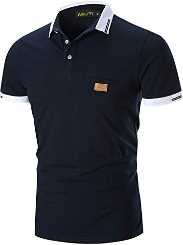 GNRSPTY Herren Poloshirts Kurzarm Baumwolle Polo Shirts Männer Slim Fit Polohemd Golf Farbe Nähen T-Shirt S-XXL,Blau,XL